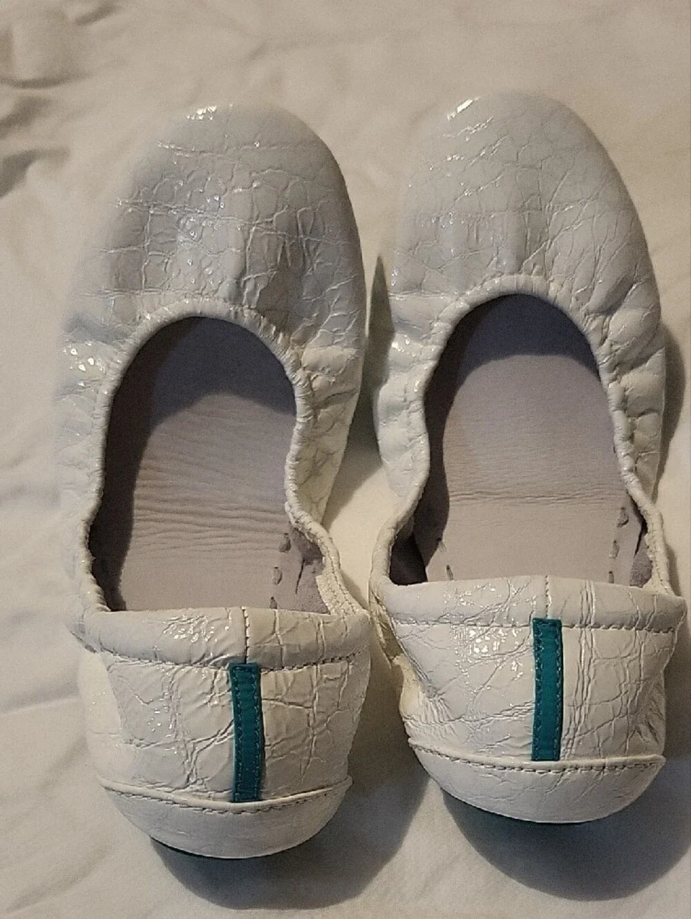 Tieks White Ballet Flats with Teal Stripe - Picture 2 of 6